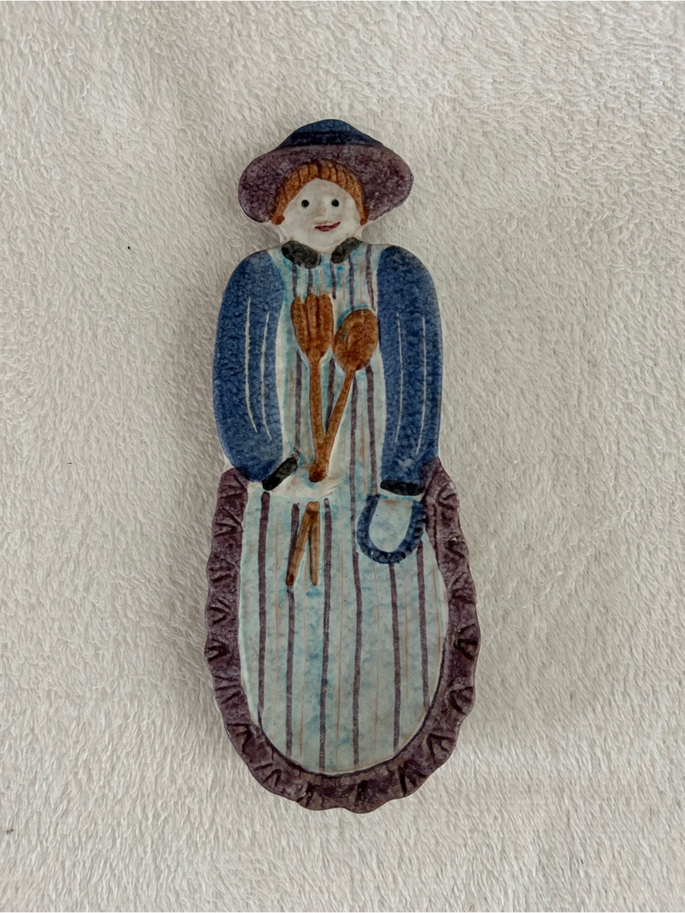 Italy ATN Spoon Rest Hand Painted Wall Hanging Italy Woman Fork Spoon Cottage